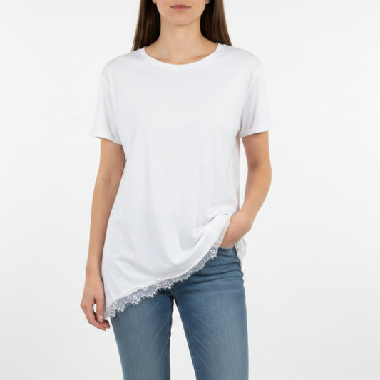 MAGLIETTA ASIMMETRICA CON PROFILO IN PIZZO - MADE IN ITALY- 100% COTONE ( S/XL)