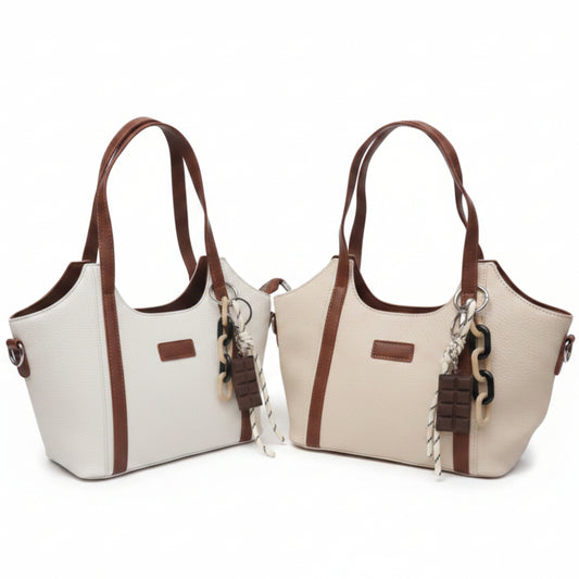 BORSA A MANO E TRACOLLA OCN CHARM CIOCCOLATO - COMPATTA E VERSATILE PANNA E BEIGE