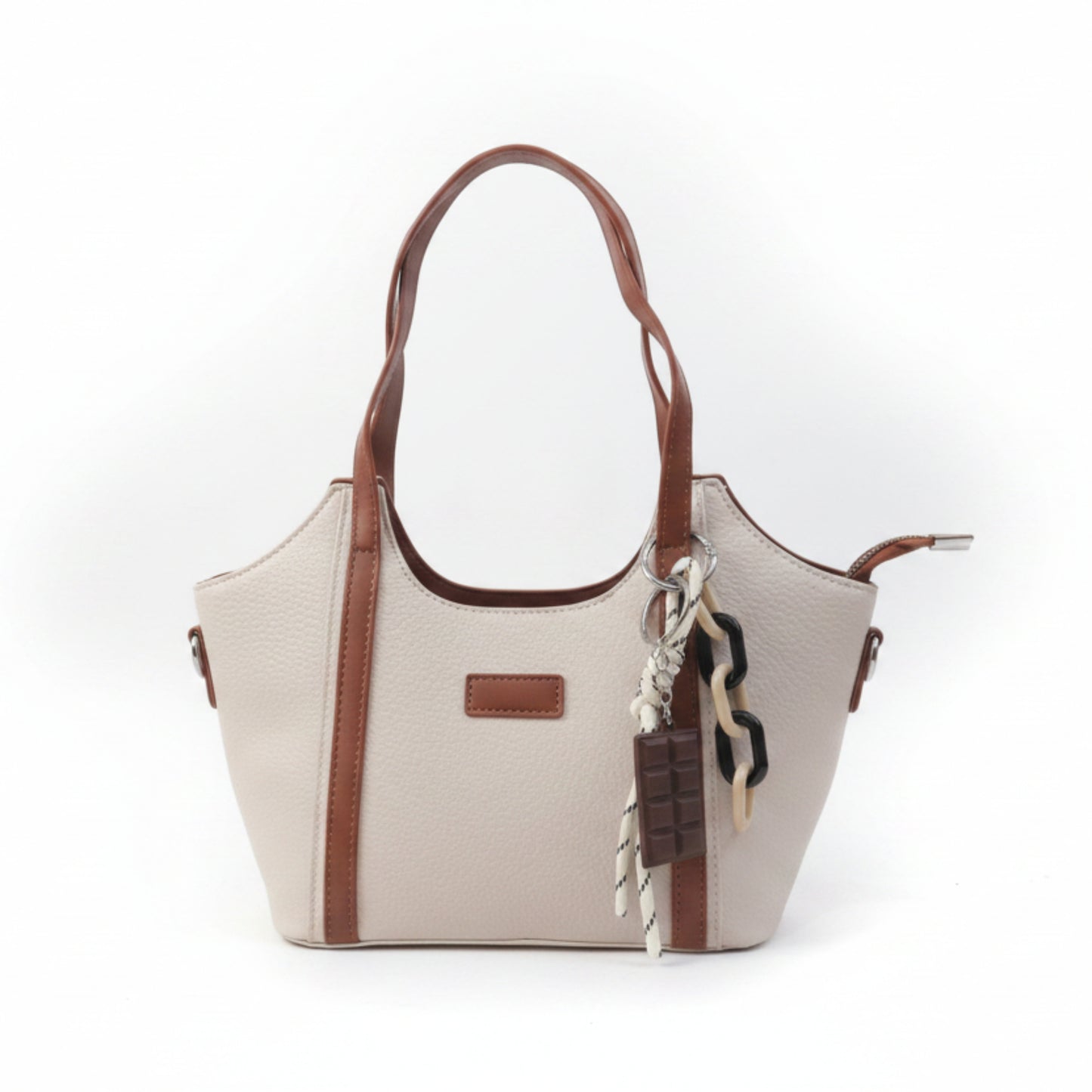 BORSA A MANO E TRACOLLA OCN CHARM CIOCCOLATO - COMPATTA E VERSATILE PANNA E BEIGE