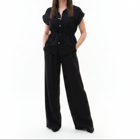COMPLETO ESTIVO FRESCO E LEGGERO, CAMICIA REGOLABILE + PANTALONE LARGO VITA ELASTICA (S-L)