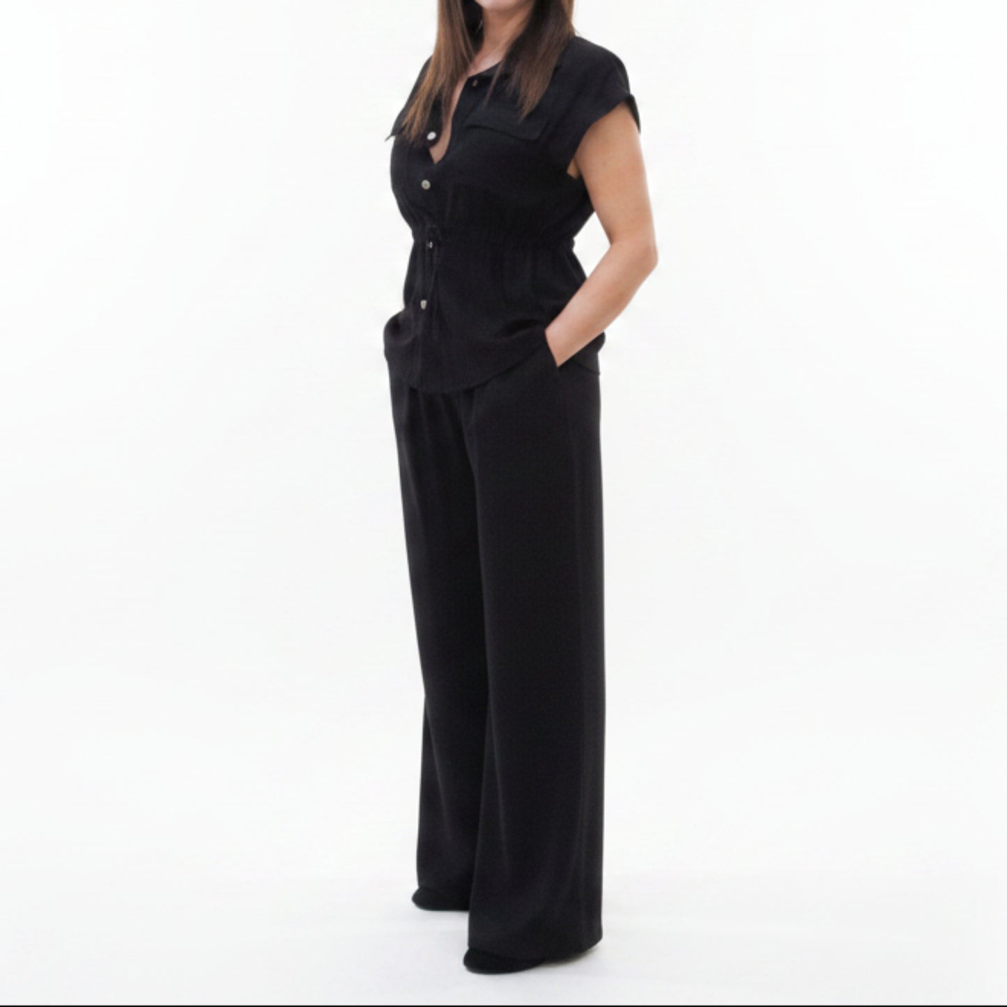 COMPLETO ESTIVO FRESCO E LEGGERO, CAMICIA REGOLABILE + PANTALONE LARGO VITA ELASTICA (S-L)