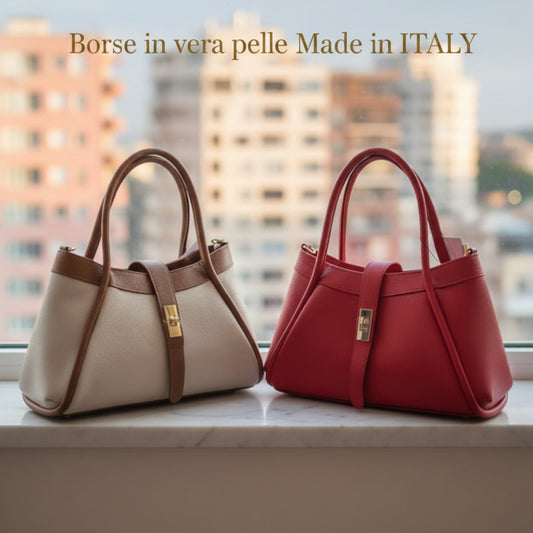 BORSA VERA PELLE MADE IN ITALY CHIC- TRACOLLA REMOVIBILE