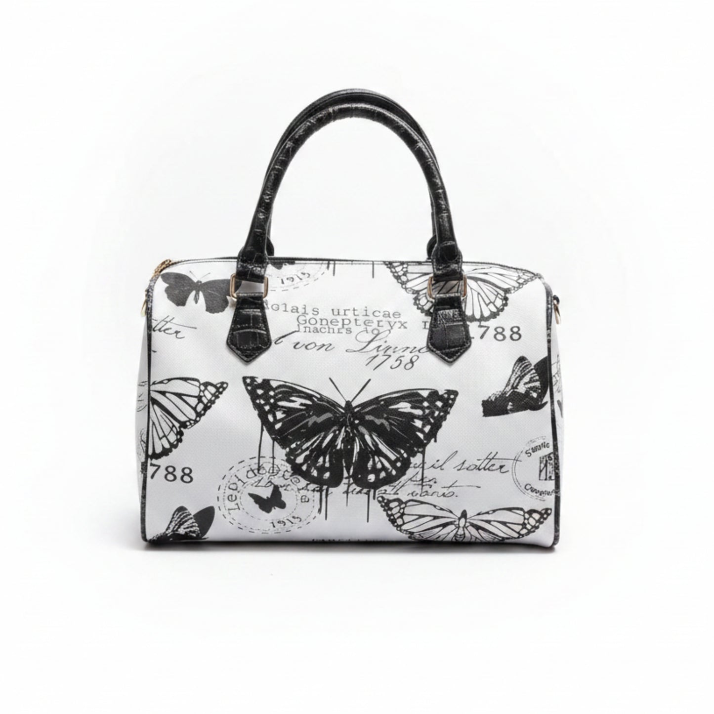 BORSA BALULETTO BIANCA CON FARFALLE NERE - CAPIENTE, MANO E TRACOLLA
