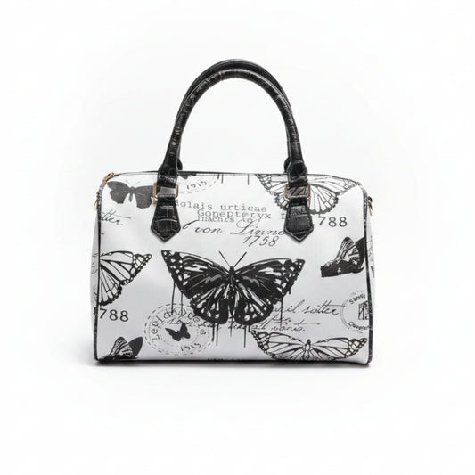BORSA BALULETTO BIANCA CON FARFALLE NERE - CAPIENTE, MANO E TRACOLLA