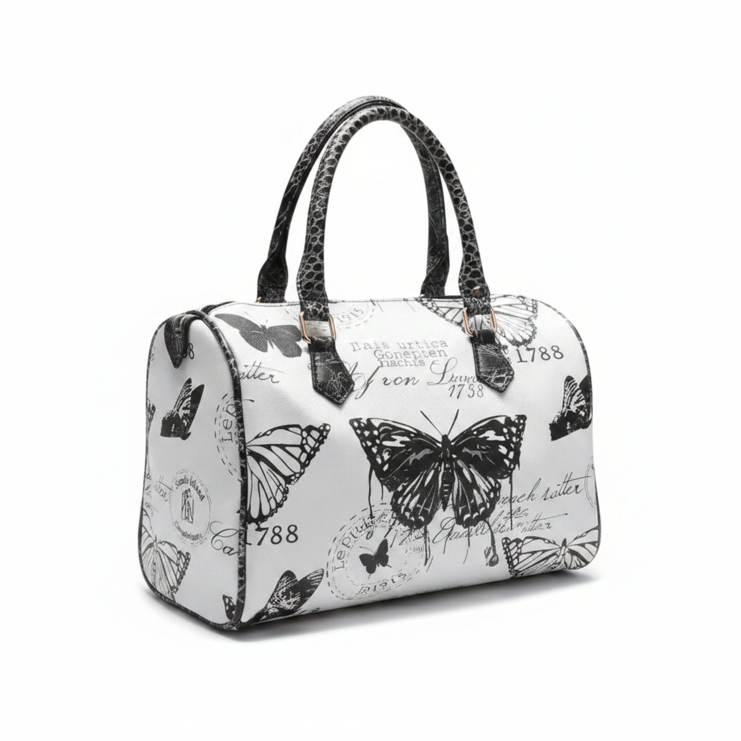 BORSA BALULETTO BIANCA CON FARFALLE NERE - CAPIENTE, MANO E TRACOLLA