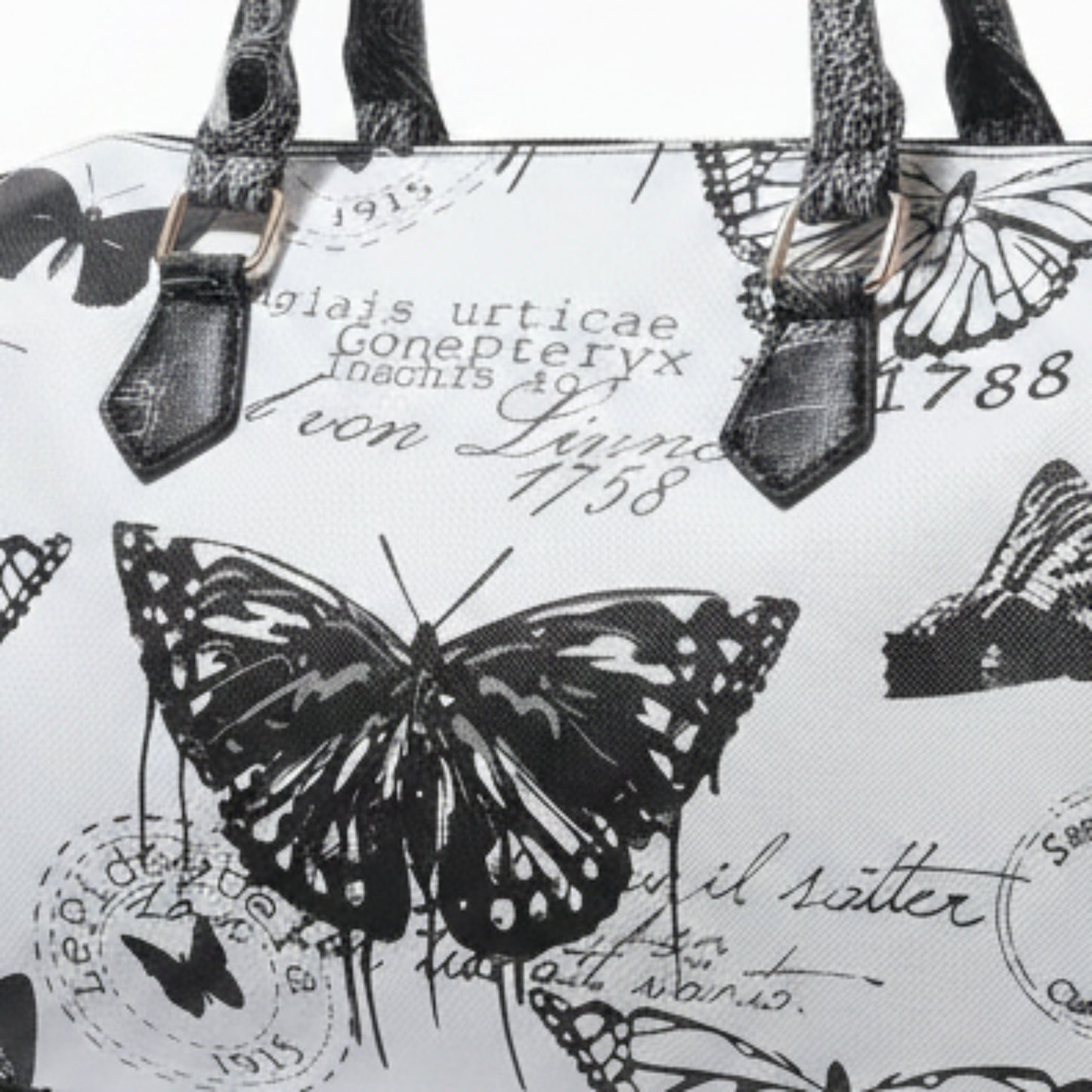 BORSA BALULETTO BIANCA CON FARFALLE NERE - CAPIENTE, MANO E TRACOLLA