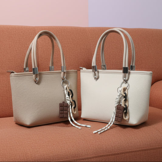 MINI BAG BEIGE/KHAKI CON CHARM CIOCCOLATO - TRACOLLA REMIVIBILE E ZIP