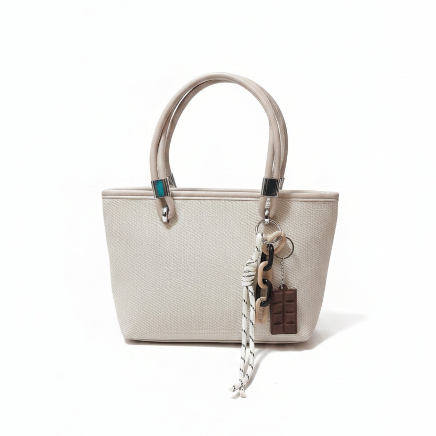 MINI BAG BEIGE/KHAKI CON CHARM CIOCCOLATO - TRACOLLA REMIVIBILE E ZIP