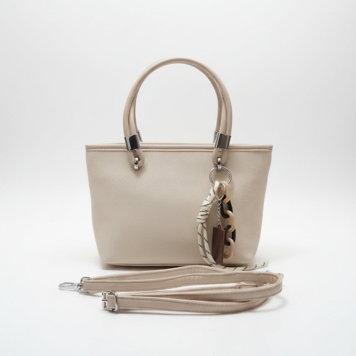 MINI BAG BEIGE/KHAKI CON CHARM CIOCCOLATO - TRACOLLA REMIVIBILE E ZIP