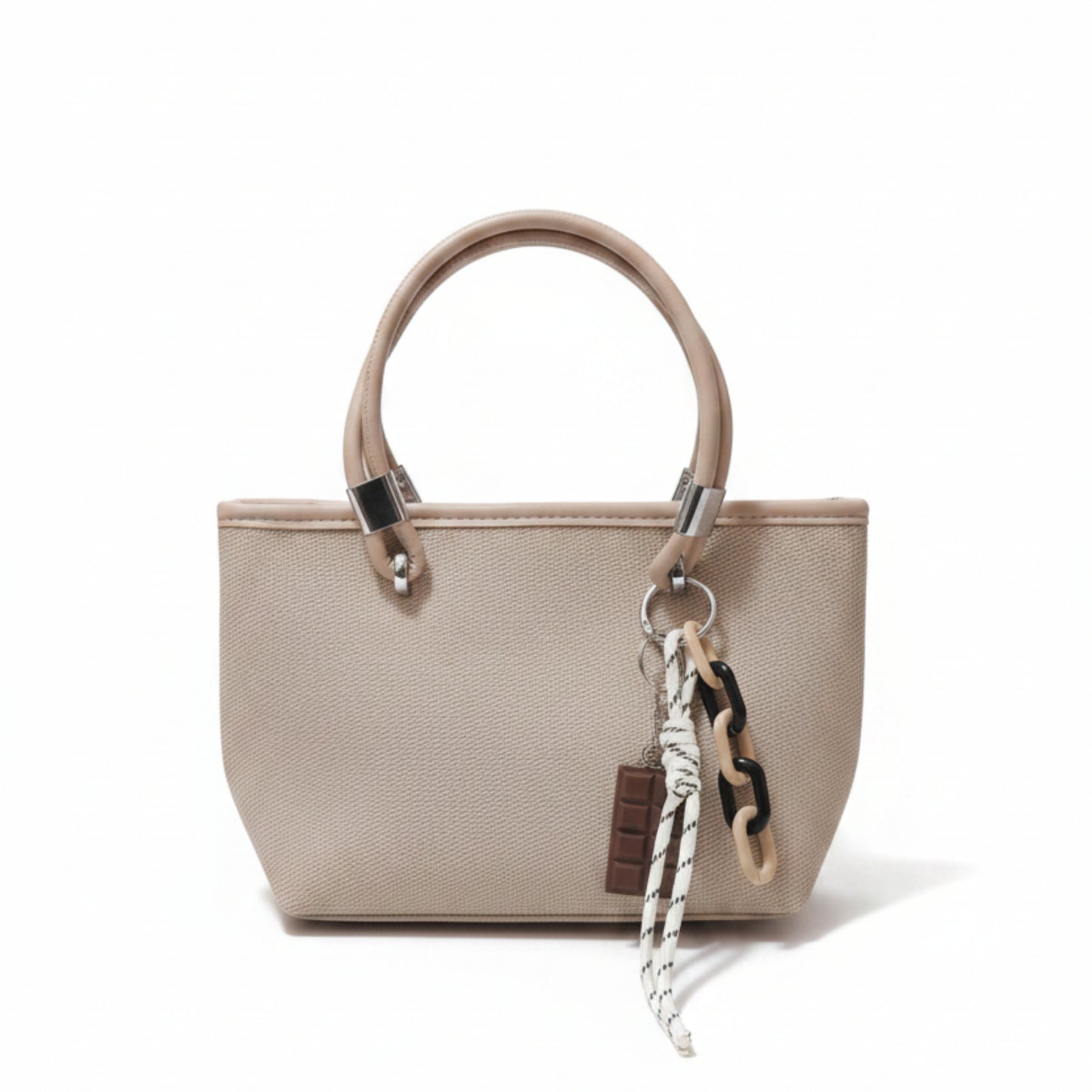 MINI BAG BEIGE/KHAKI CON CHARM CIOCCOLATO - TRACOLLA REMIVIBILE E ZIP