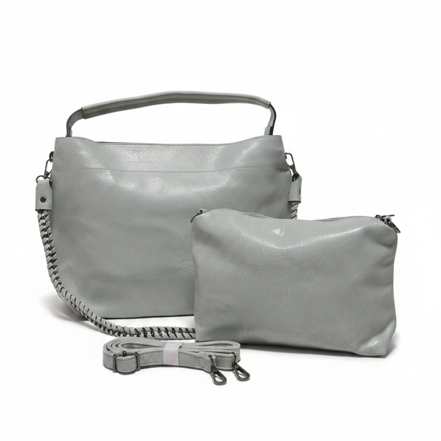 BORSA GRANDE CAPIENTE CON POCHETTE E TRACOLLA INTRECCIATA