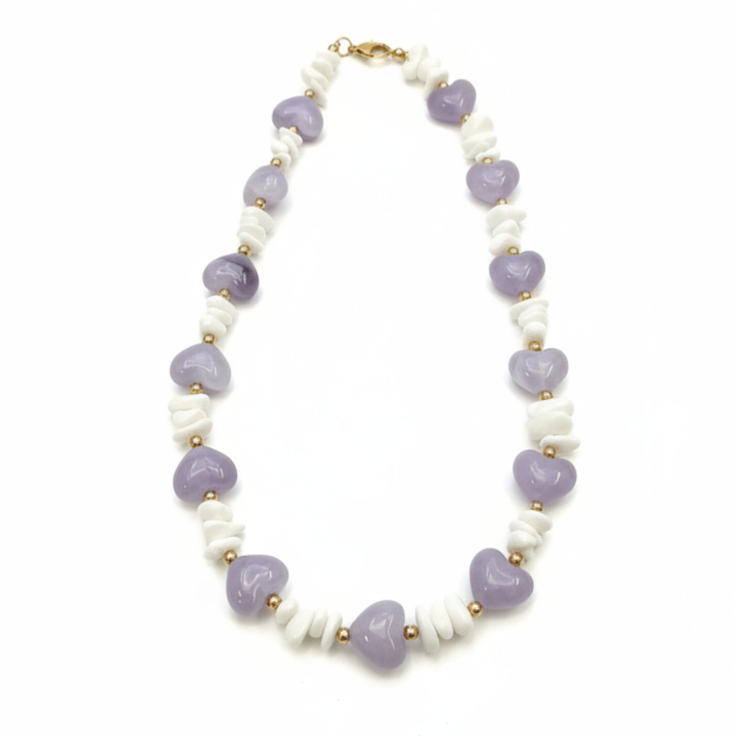 COLLANA CUORE IN ACCIAIO INOX GOLD E PIETRE BIANCHE/LILLA