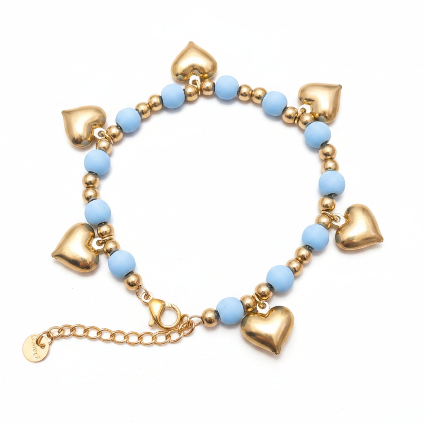 BRACCIALE IN ACCIAIO GOLD ESTIVO CON PERLINE COLORATE E CUORI
