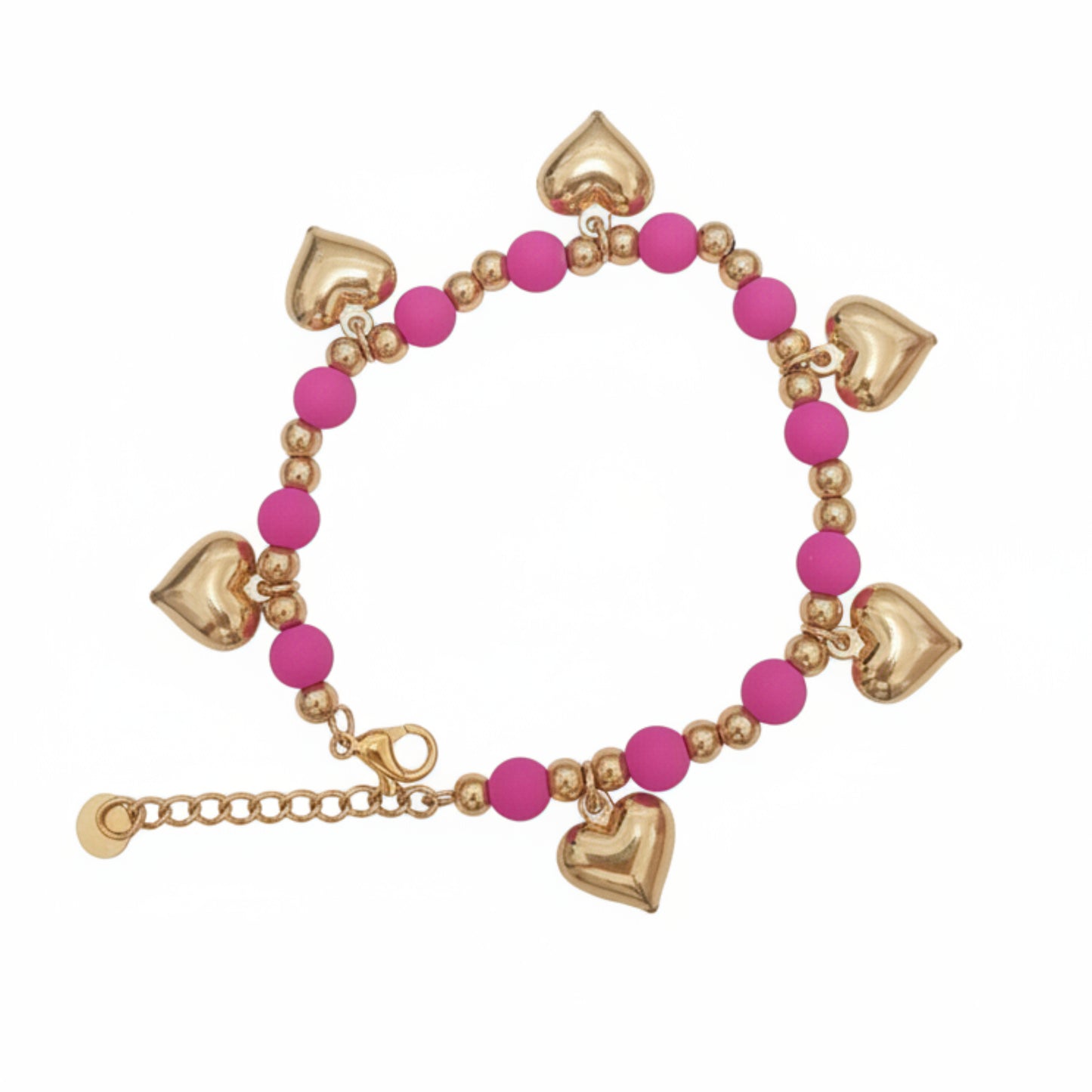 BRACCIALE IN ACCIAIO GOLD ESTIVO CON PERLINE COLORATE E CUORI