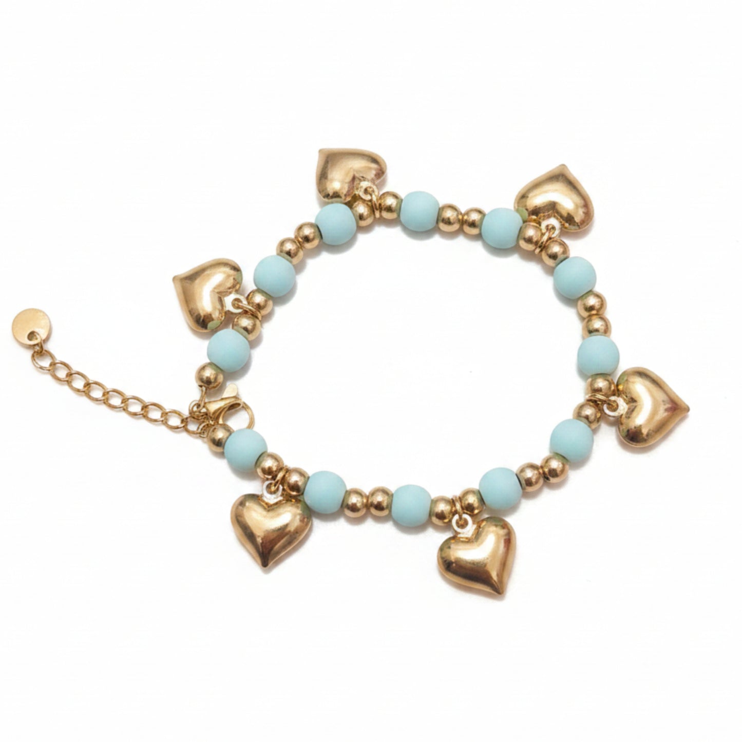 BRACCIALE IN ACCIAIO GOLD ESTIVO CON PERLINE COLORATE E CUORI