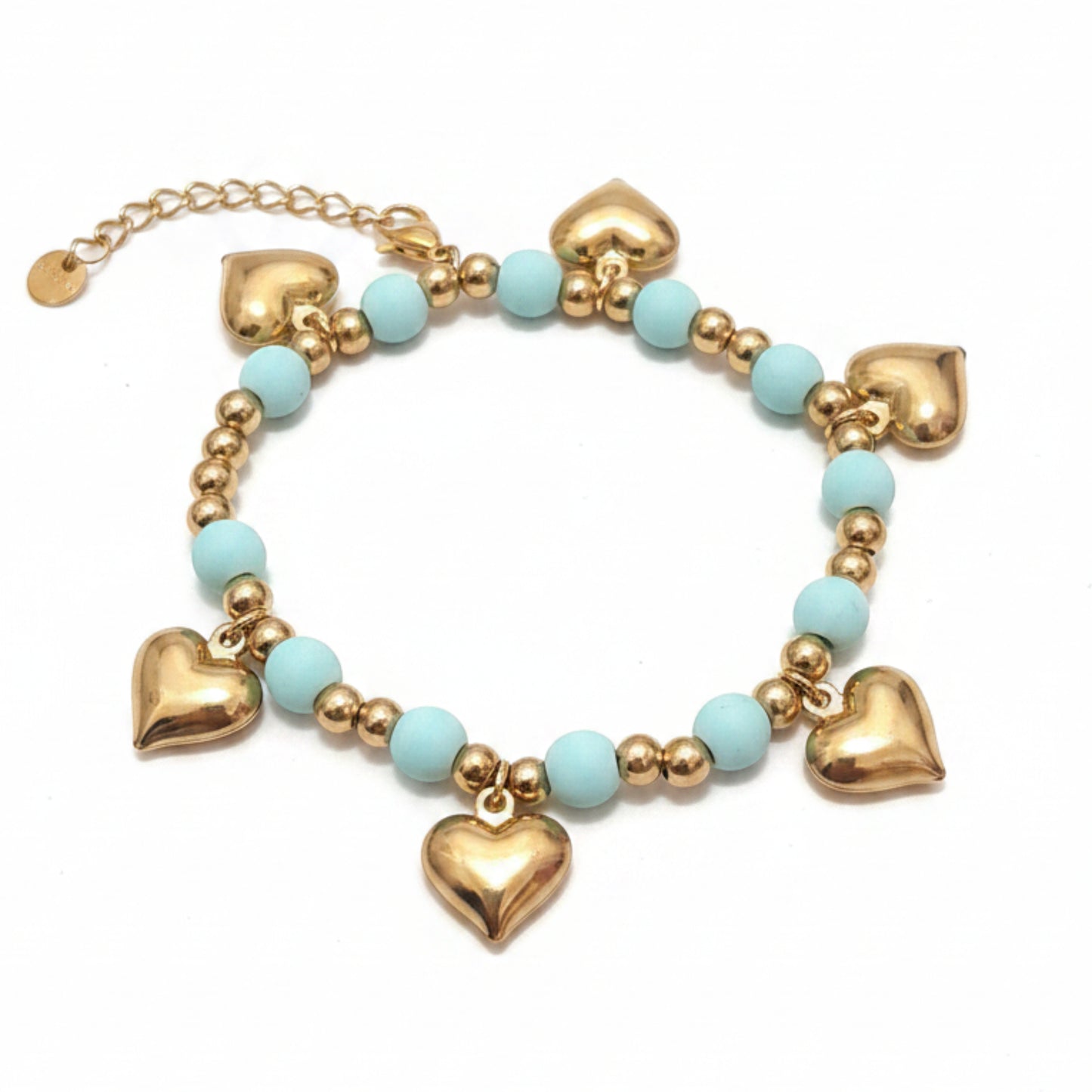 BRACCIALE IN ACCIAIO GOLD ESTIVO CON PERLINE COLORATE E CUORI