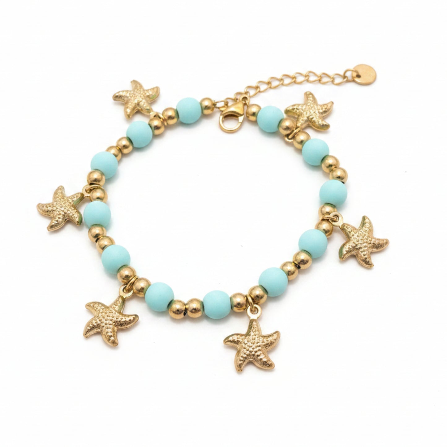 BRACCIALE IN ACCIAIO GOLD ESTIVO CON PERLINE COLORATE E STELLE MARINE