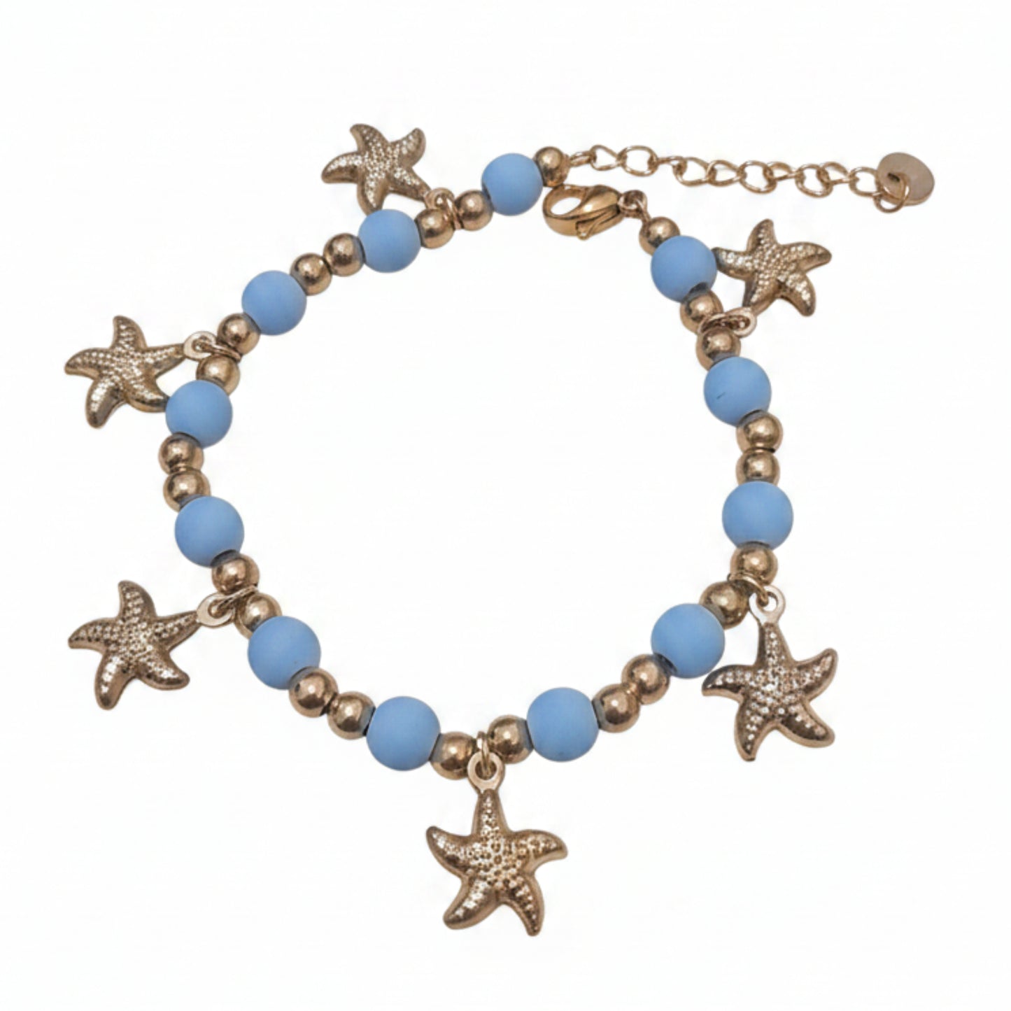 BRACCIALE IN ACCIAIO GOLD ESTIVO CON PERLINE COLORATE E STELLE MARINE