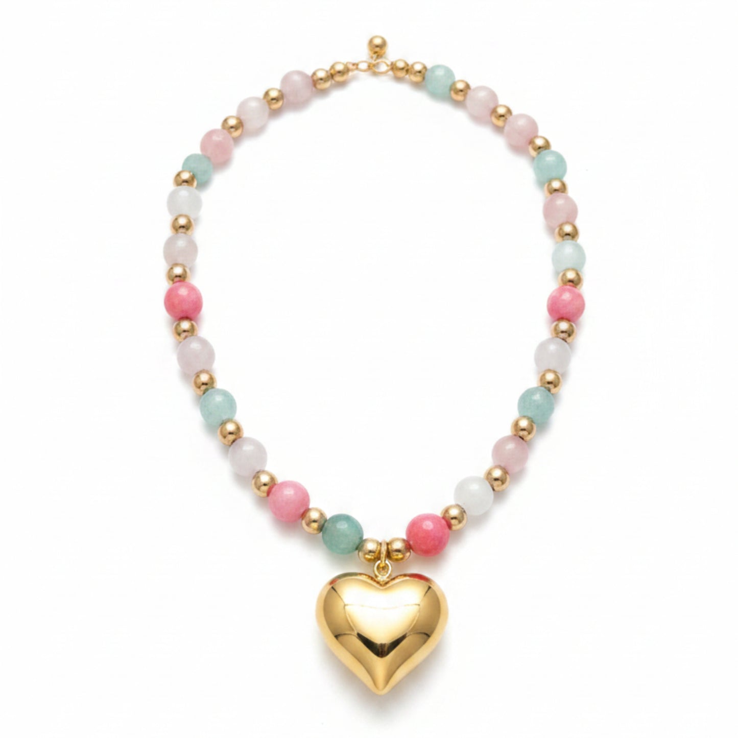 COLLLANA IN ACCIAIO GOLD CON PERLINE COLORATE E CUORE CHIC REGOLABILE