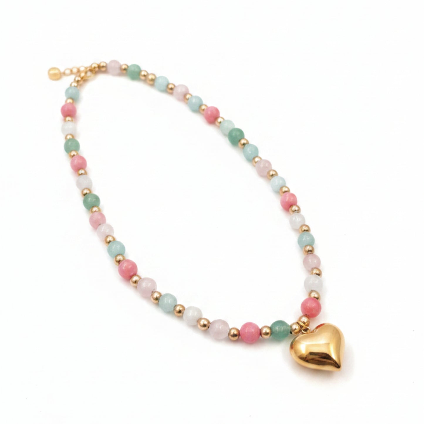 COLLLANA IN ACCIAIO GOLD CON PERLINE COLORATE E CUORE CHIC REGOLABILE