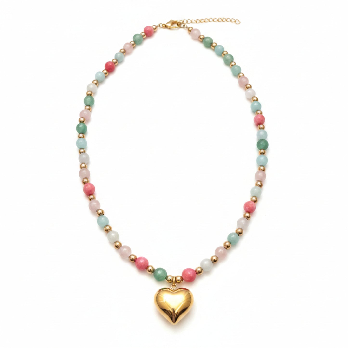 COLLLANA IN ACCIAIO GOLD CON PERLINE COLORATE E CUORE CHIC REGOLABILE