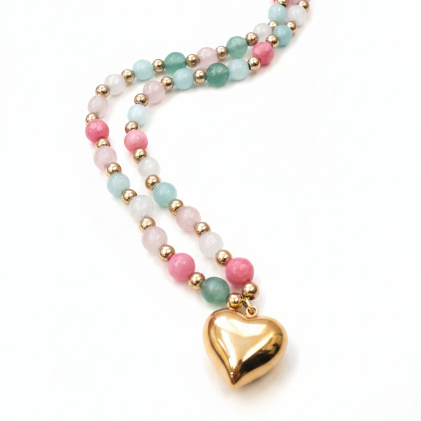 COLLLANA IN ACCIAIO GOLD CON PERLINE COLORATE E CUORE CHIC REGOLABILE