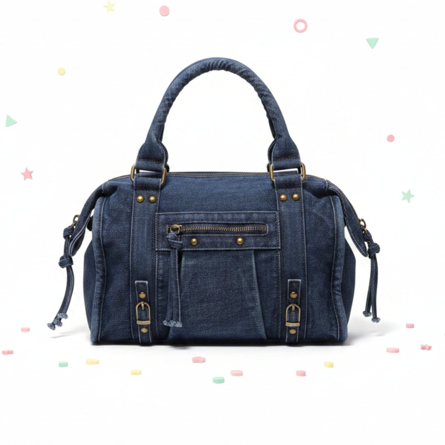 CITY BAG JEANS BLU SURO CON BORCHE E FRANGE - TRACOLLA TRENDY GIOVANILE