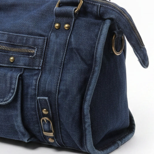 CITY BAG JEANS BLU SURO CON BORCHE E FRANGE - TRACOLLA TRENDY GIOVANILE