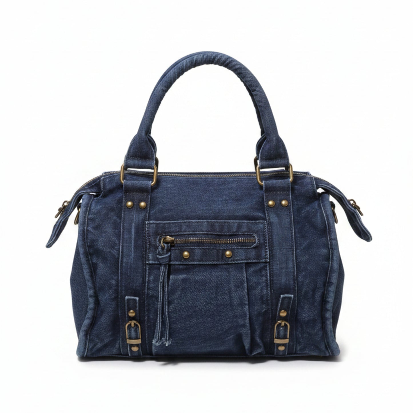 CITY BAG JEANS BLU SURO CON BORCHE E FRANGE - TRACOLLA TRENDY GIOVANILE