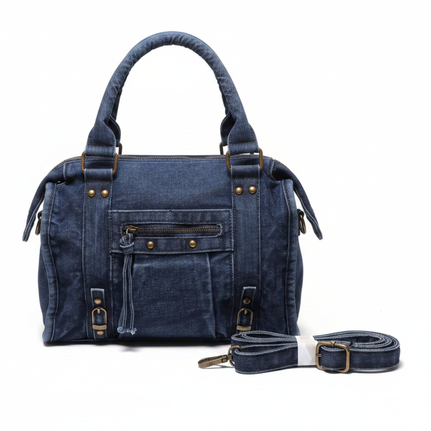 CITY BAG JEANS BLU SURO CON BORCHE E FRANGE - TRACOLLA TRENDY GIOVANILE