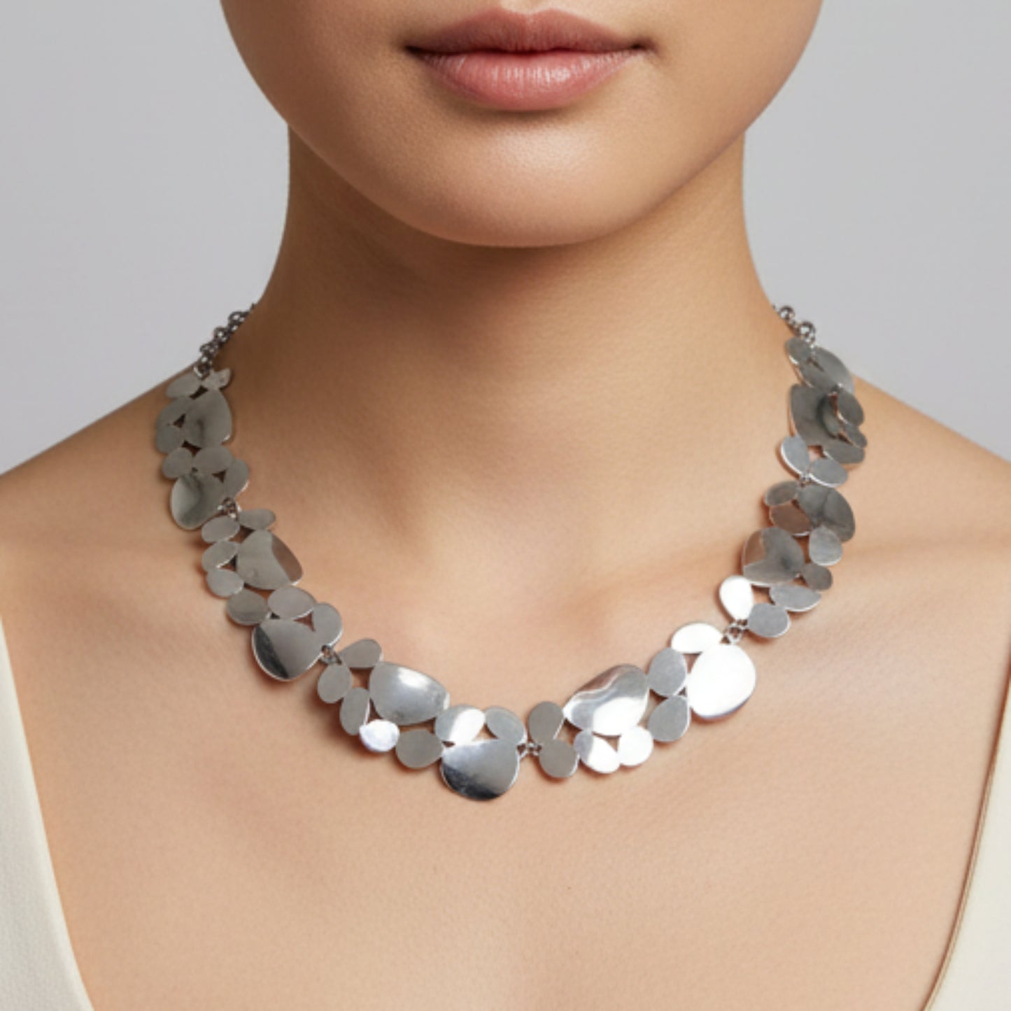 COLLANA SILVER MULTI PLACCA IN ACCIAIO INOSSIDABILE REGOLABILE