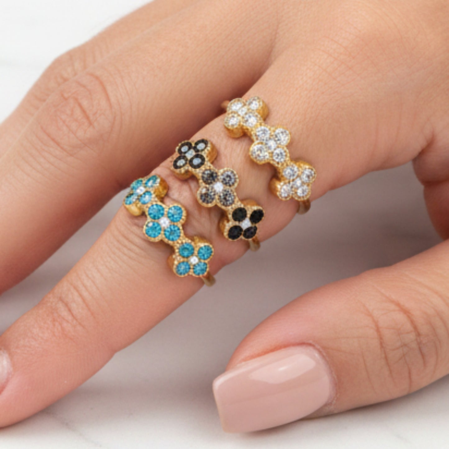 ANELLO REGOLABILE IN ACCIAIO GOLD & SILVER CON FIORI E PUTI LUCE COLORATI