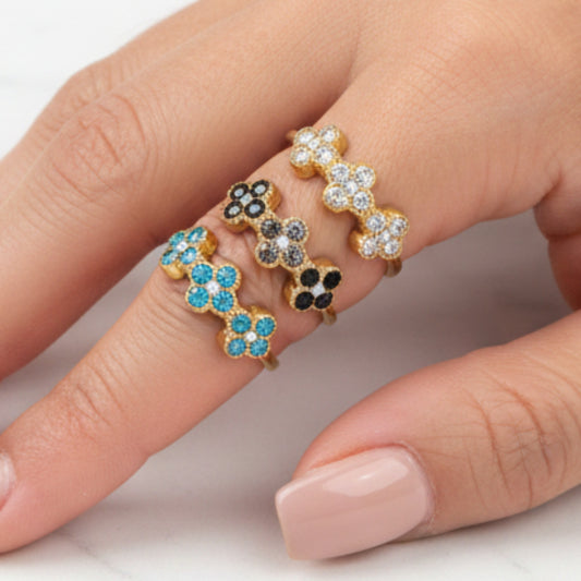 ANELLO REGOLABILE IN ACCIAIO GOLD & SILVER CON FIORI E PUTI LUCE COLORATI