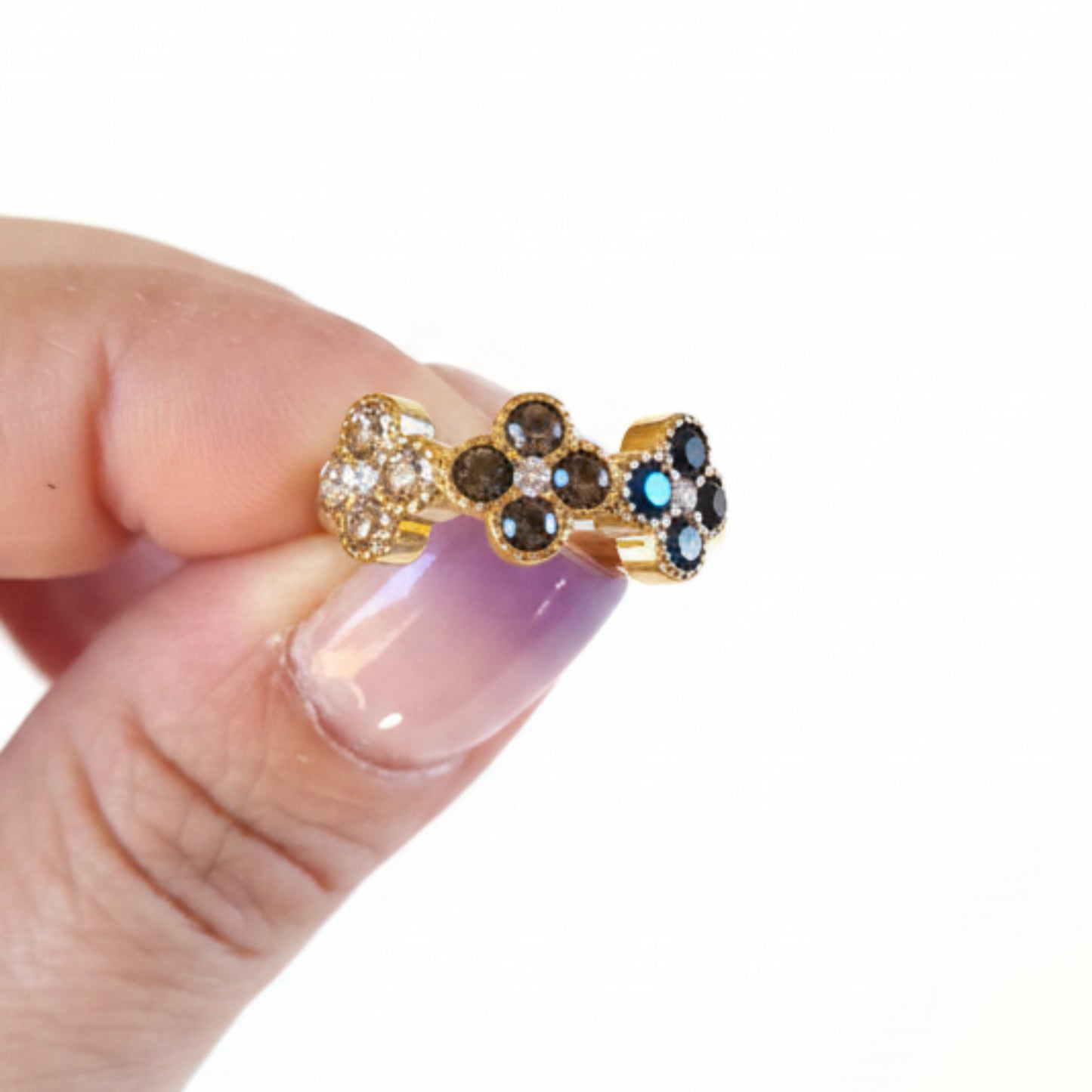 ANELLO REGOLABILE IN ACCIAIO GOLD & SILVER CON FIORI E PUTI LUCE COLORATI