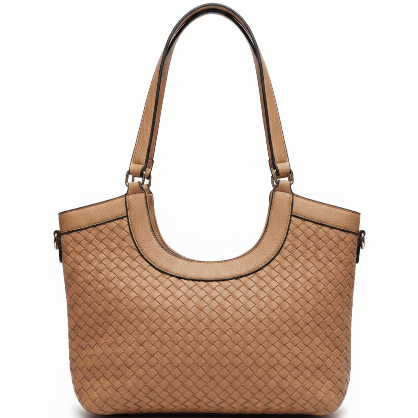 BORSA INTRECCIATA MEDIA A SPALLA  E TRACOLLA - BEIGE E ROSSO CON ZIP