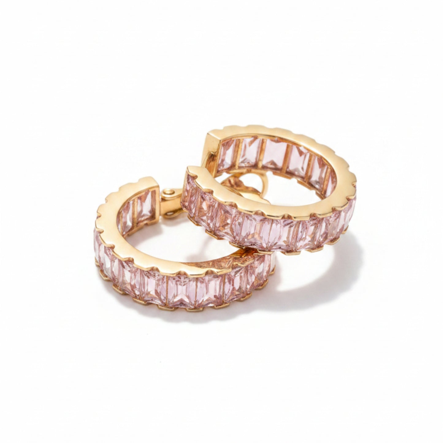ORECCHINI A CERCHIO GOLD CON PIETRE ROSA - ELEGANTI, CHIC E RAFFINATI