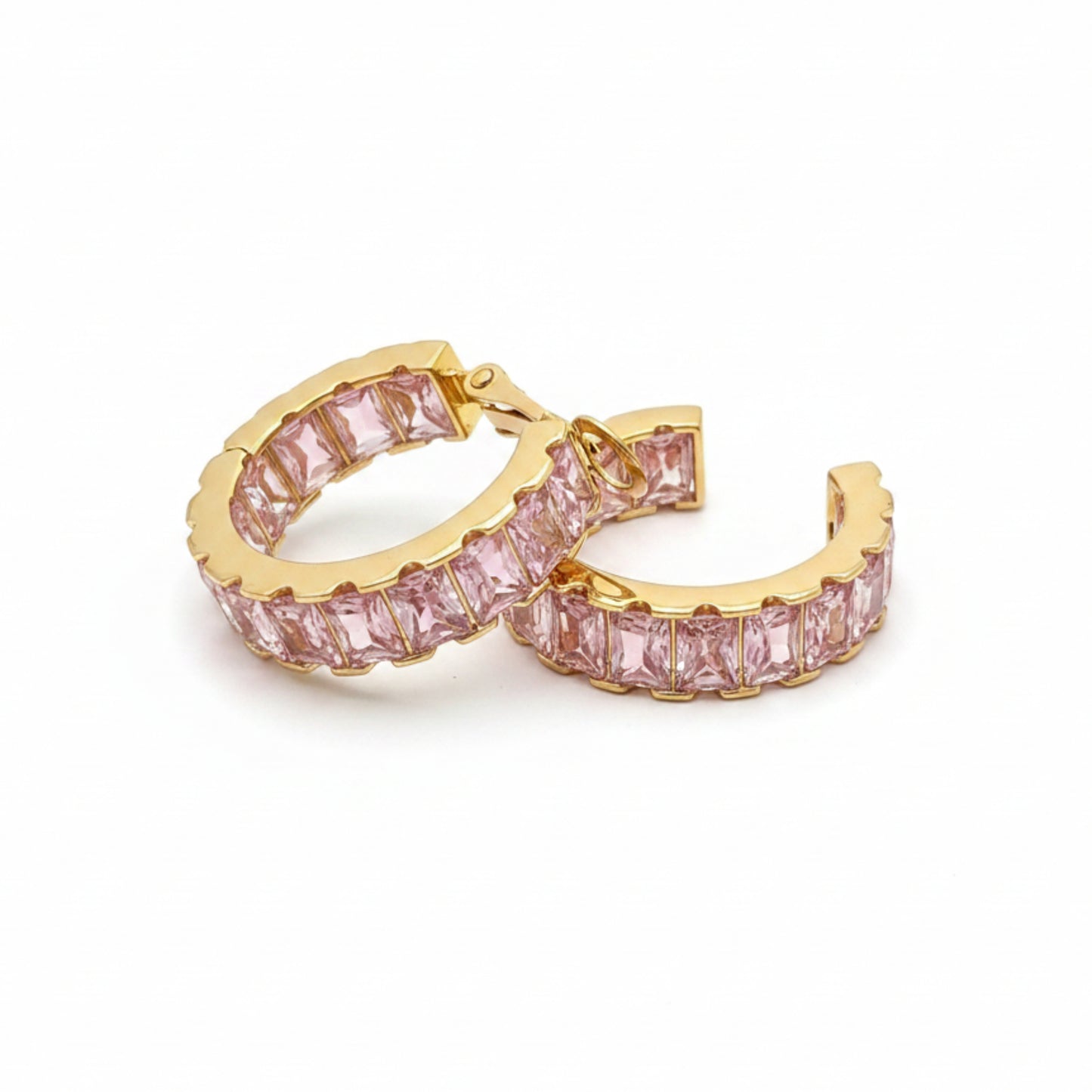 ORECCHINI A CERCHIO GOLD CON PIETRE ROSA - ELEGANTI, CHIC E RAFFINATI