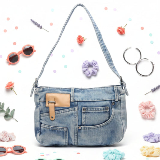 BORSA DEMIN TRENDY CON TASCHE STILE JEANS