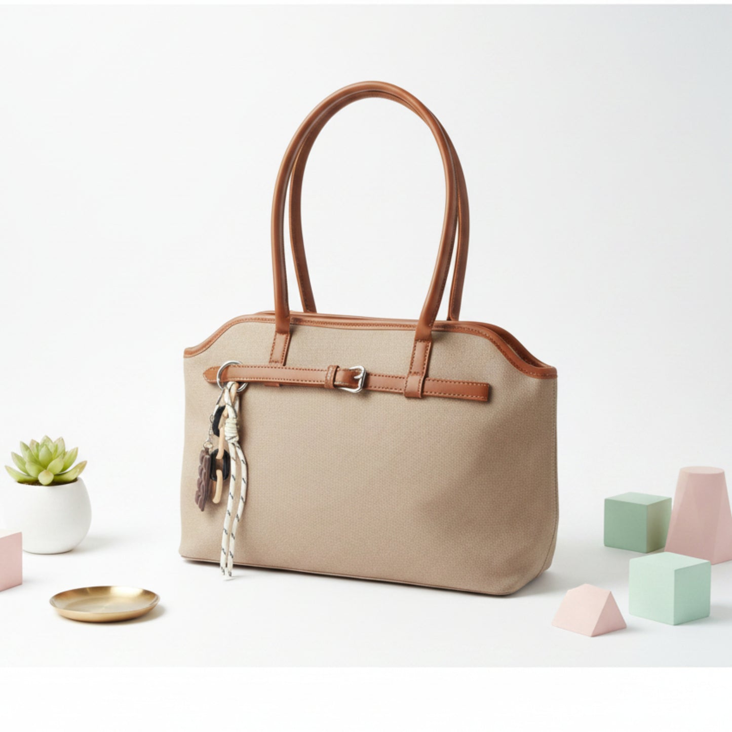 BORSA CHIC MEDIA CON CHARM - ELEGANZA QUOTIDIANA COLORE CAPPUCCINO