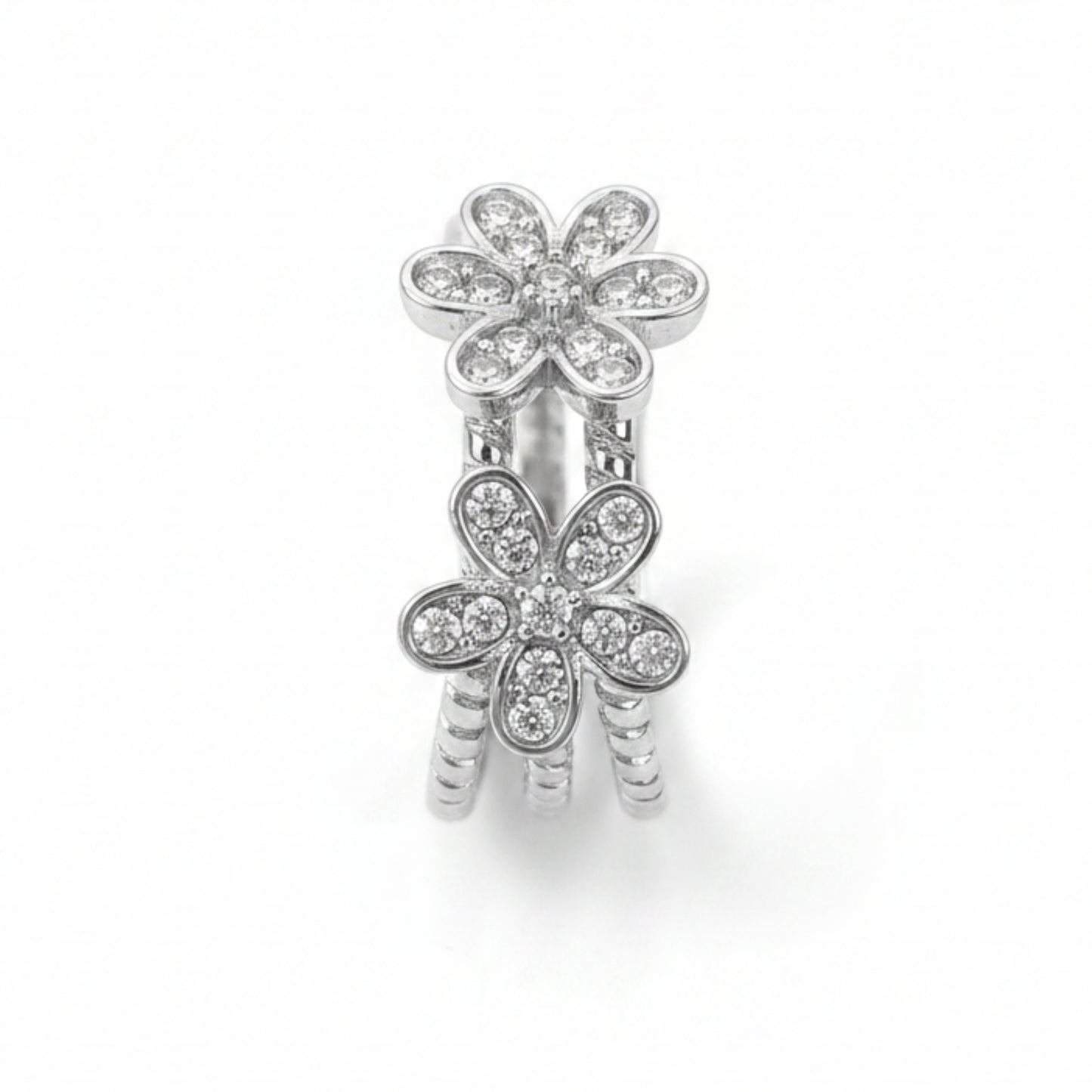 ANELLO FIORE IN ACCIAIO REGOLABILE CON DOPPIO FIORE E PUNTI LUCE - GOLD & SILVER