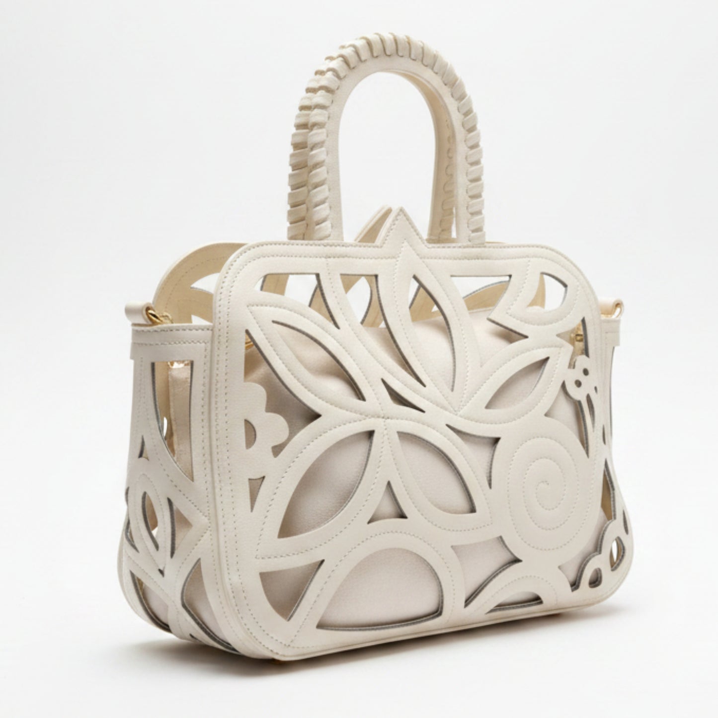 BORSA TRAFORATA BIANCA CON POCHETTE E TRACOLLA REMOVIBILE - STILE ESTIVO