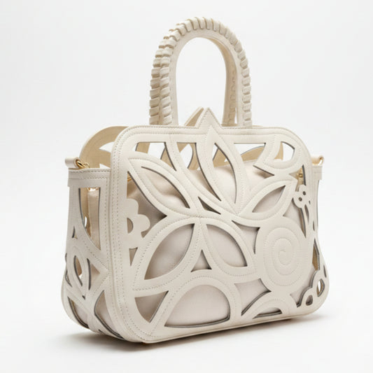 BORSA TRAFORATA BIANCA CON POCHETTE E TRACOLLA REMOVIBILE - STILE ESTIVO