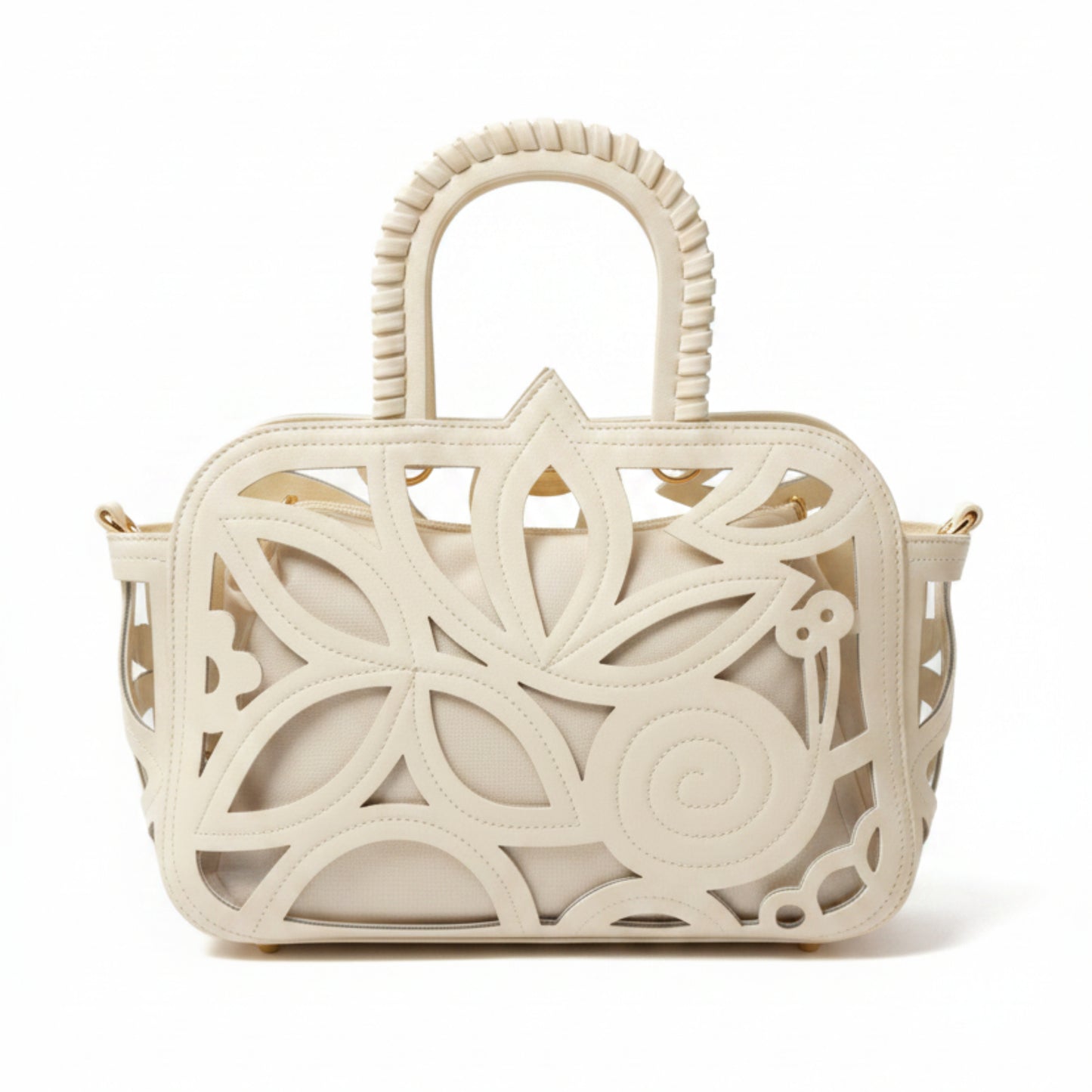 BORSA TRAFORATA BIANCA CON POCHETTE E TRACOLLA REMOVIBILE - STILE ESTIVO