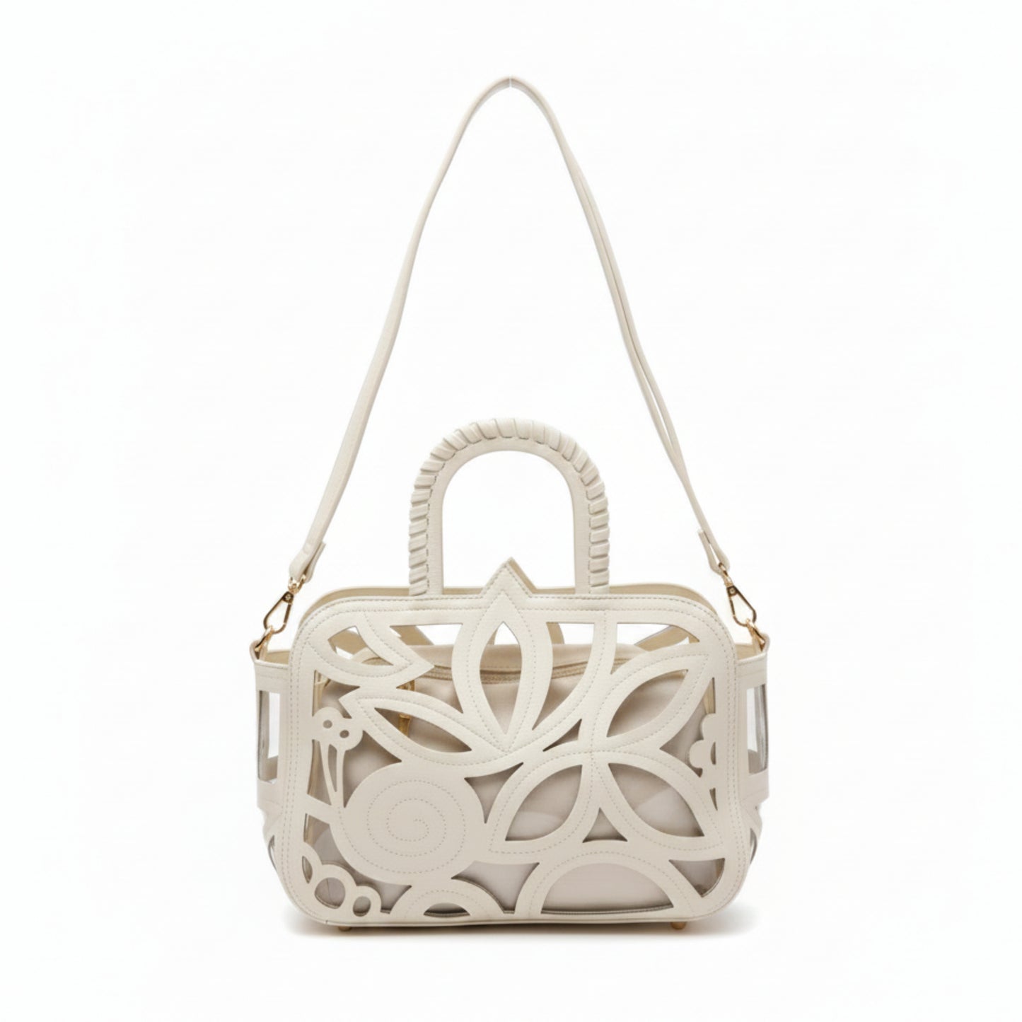BORSA TRAFORATA BIANCA CON POCHETTE E TRACOLLA REMOVIBILE - STILE ESTIVO