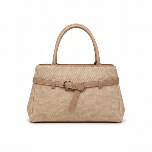 BORSA CAPIENTE DONNA A MANO E TRACOLLA IN TESSUTO - BEIGE O KHAKI - CHIUSURA ZIP