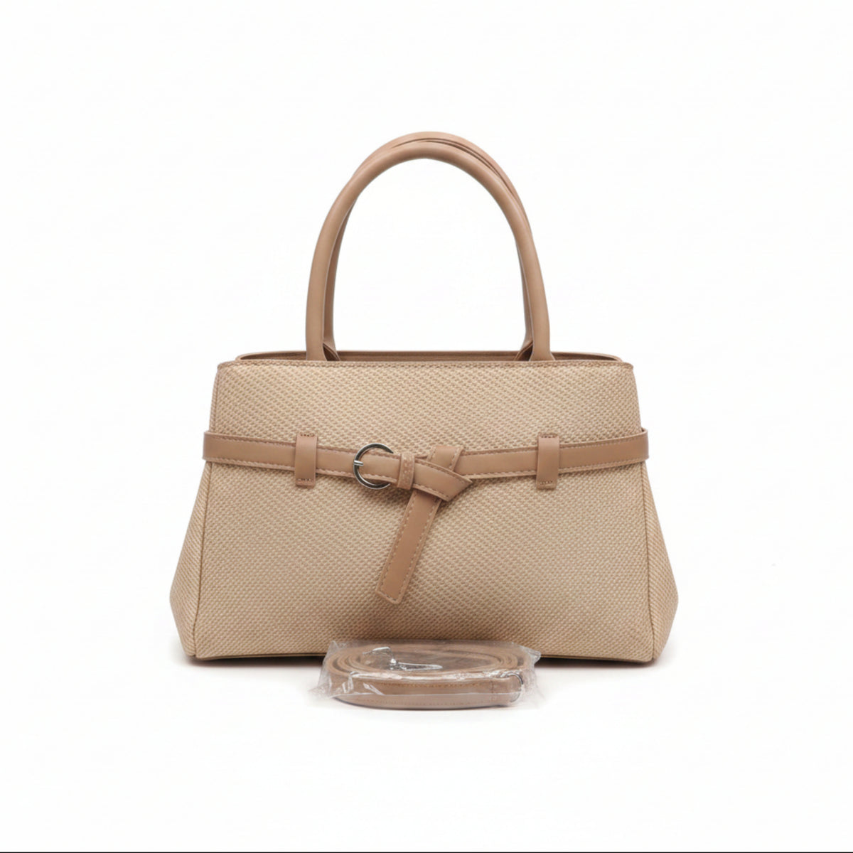 BORSA CAPIENTE DONNA A MANO E TRACOLLA IN TESSUTO - BEIGE O KHAKI - CHIUSURA ZIP