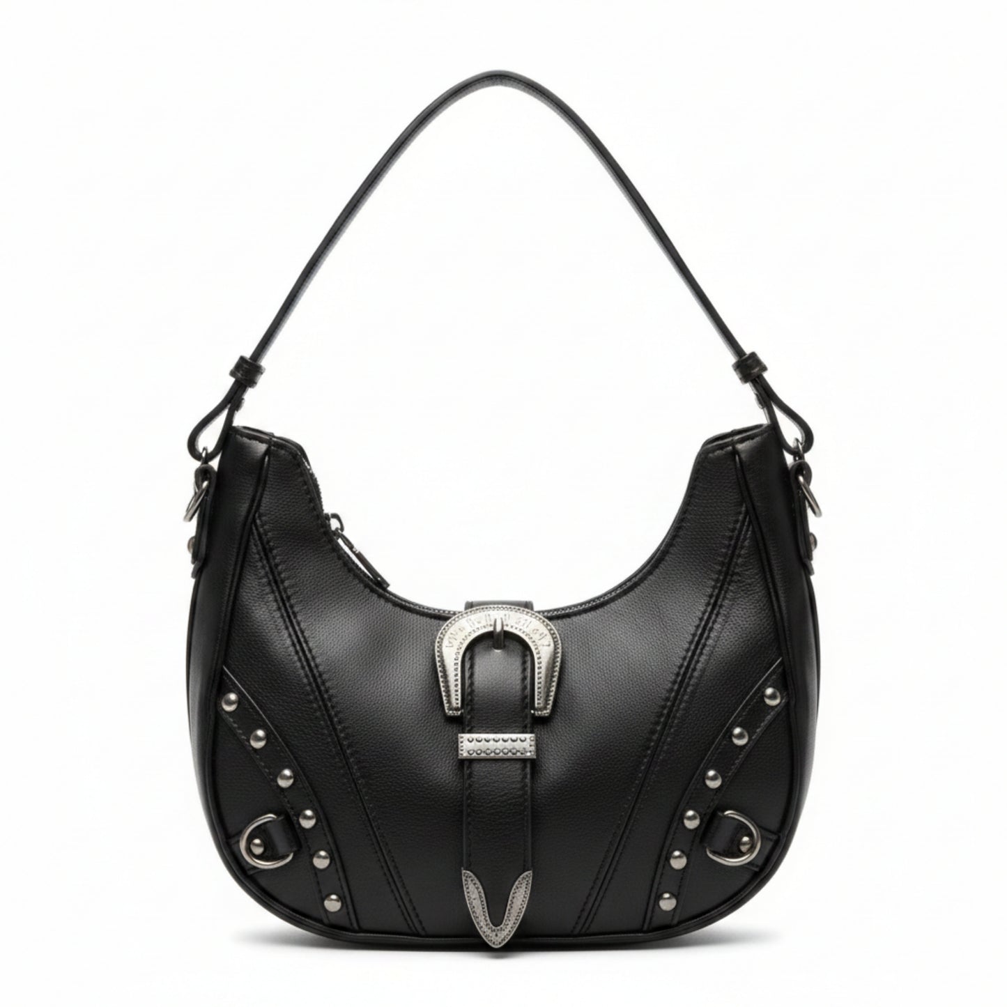 BORSA FASHION A MEZZALUNA CON BORCHIE E DOPPIA TRACOLLA