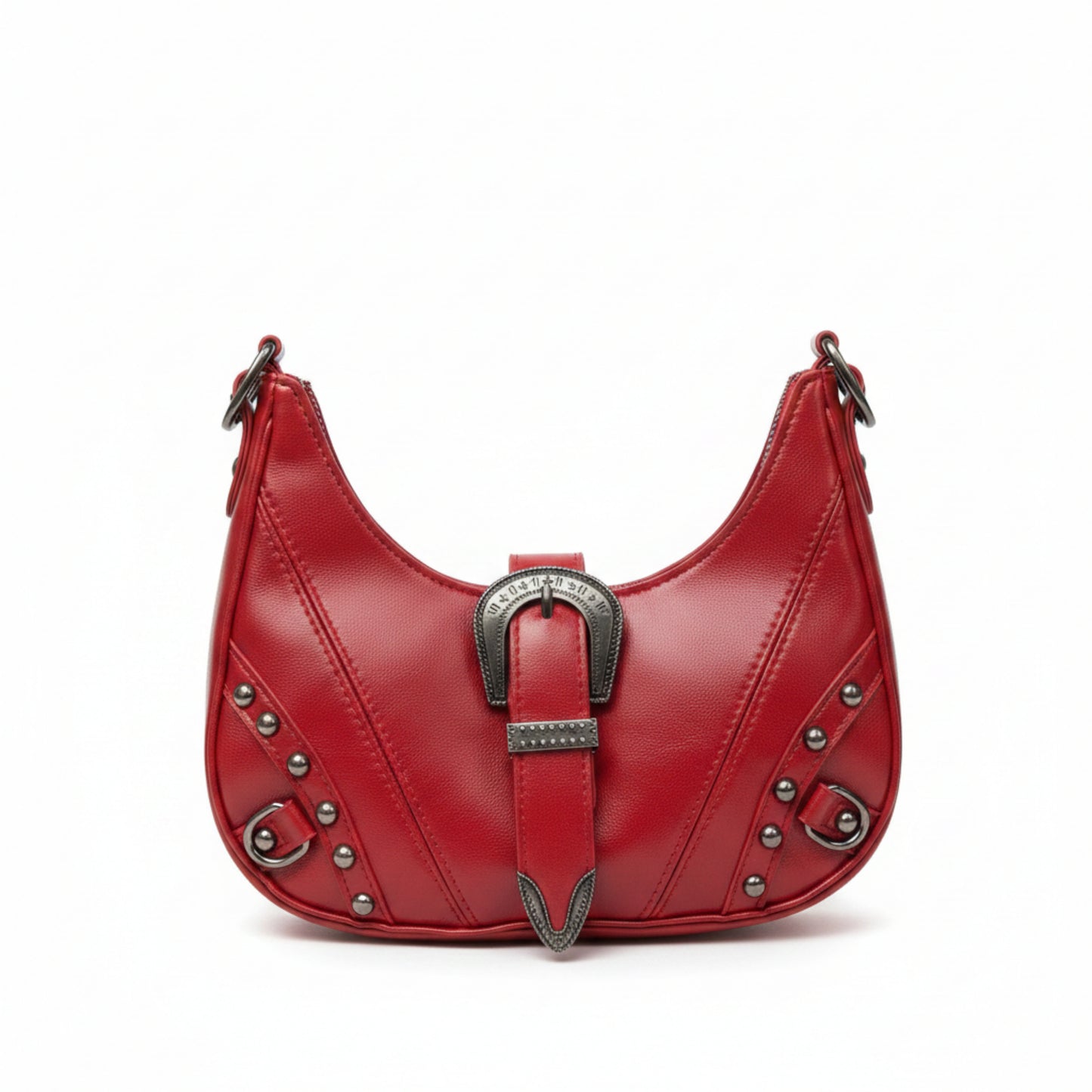 BORSA FASHION A MEZZALUNA CON BORCHIE E DOPPIA TRACOLLA
