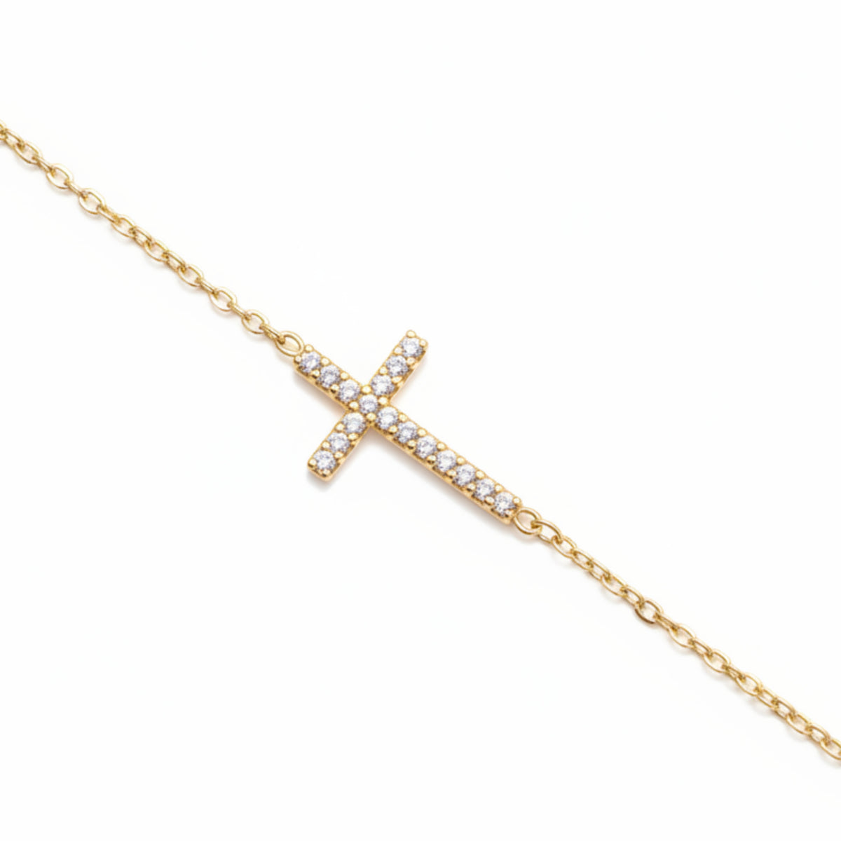 BRACCIALE IN ACCIAIO CON CROCE IN SILVER O GOLD CON BRILLANTINI