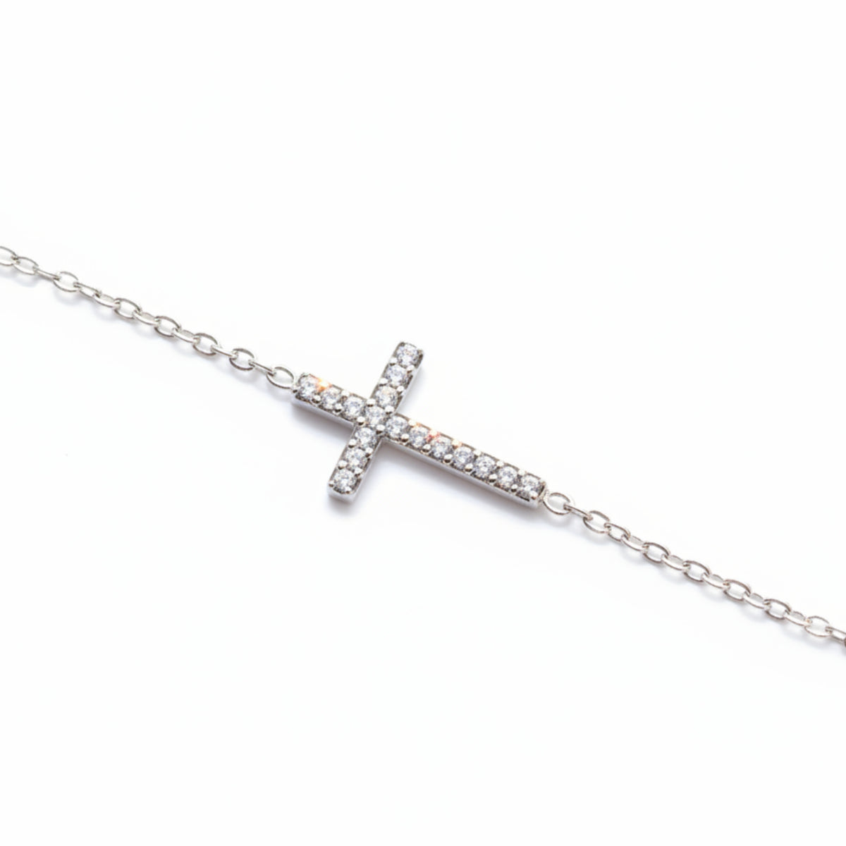 BRACCIALE IN ACCIAIO CON CROCE IN SILVER O GOLD CON BRILLANTINI